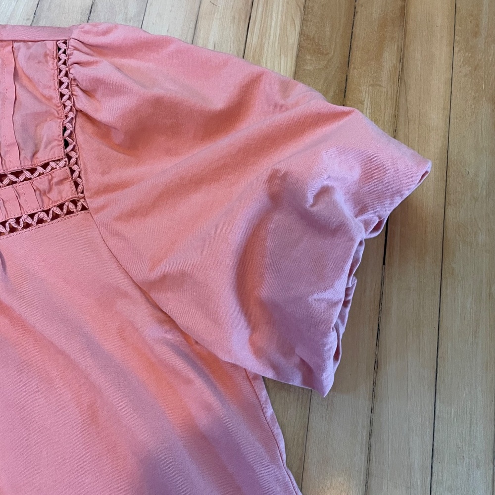 J. CREW Puff Balloon Sleeve Cotton Knit Blouse Top Pintuck Ladder Lace Coquette - Picture 3 of 11